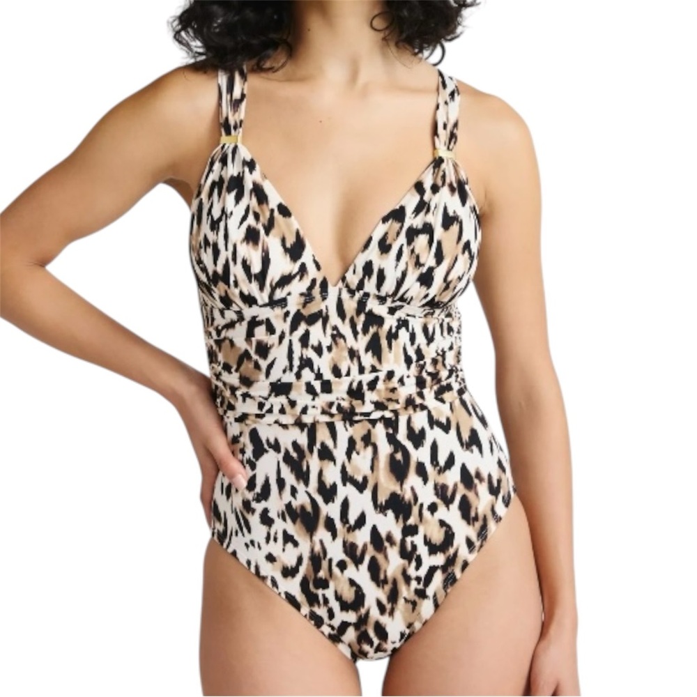 XS (0-2) Sofia by Sofia Vergara Women’s Leopard Print Plunge One Piece Swimsuit